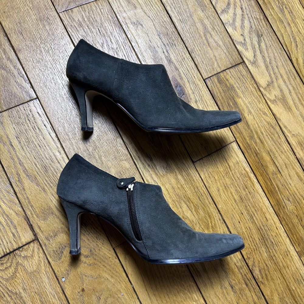 Sam & Libby Grey Suede Square Toe‎ Ankle Shooties Side Zip Heels Womens 6.5M